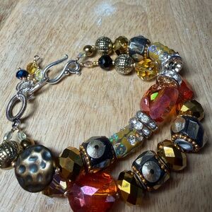 Elegant Gold and Orange Beaded Bracelet